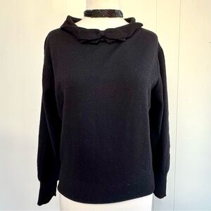 Vintage 1950s Maurice Handler 100% Cashmere Sweater Girl Peter Pan Collar Bow L
